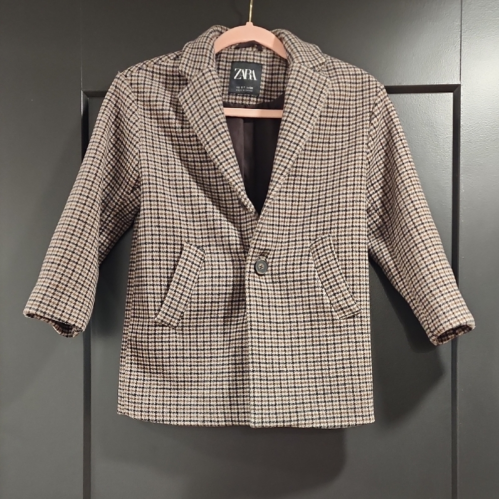 Zara Checkered Coat in Black, White And Brown